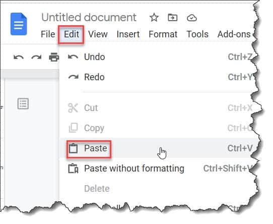 How to paste as image in Google Docs
