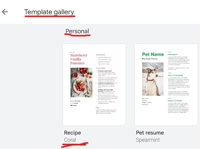 recipe template google docs