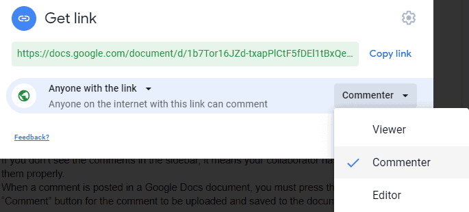 How to allow comments on Google Docs