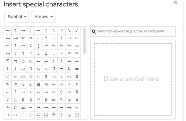 How to insert special characters in Google Docs
