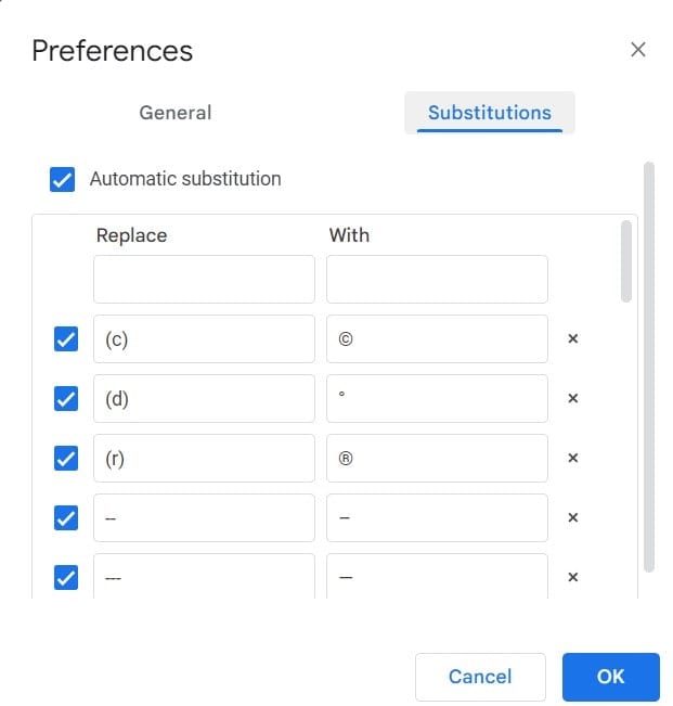 google doc symbols