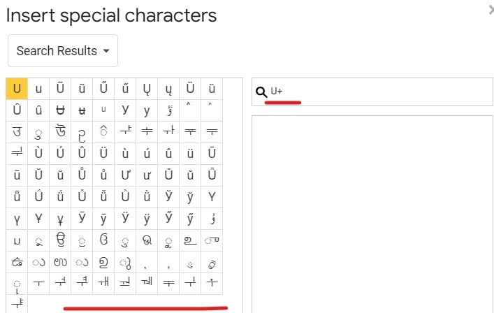 special characters google docs