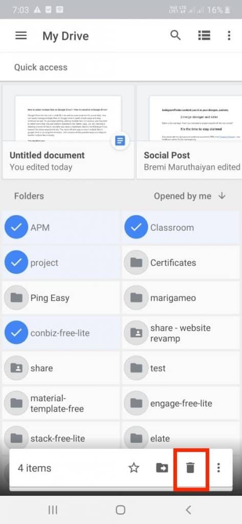 How to delete multiple files in Google Drive
