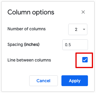 How to put a line between columns in Google Docs