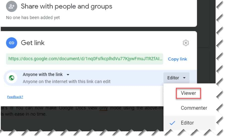 How to turn off editing mode in Google Docs