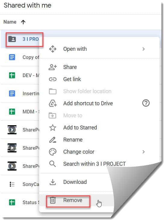 Remove myself from shared folder Google Drive