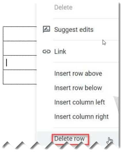 How to delete a row in a table on Google Docs