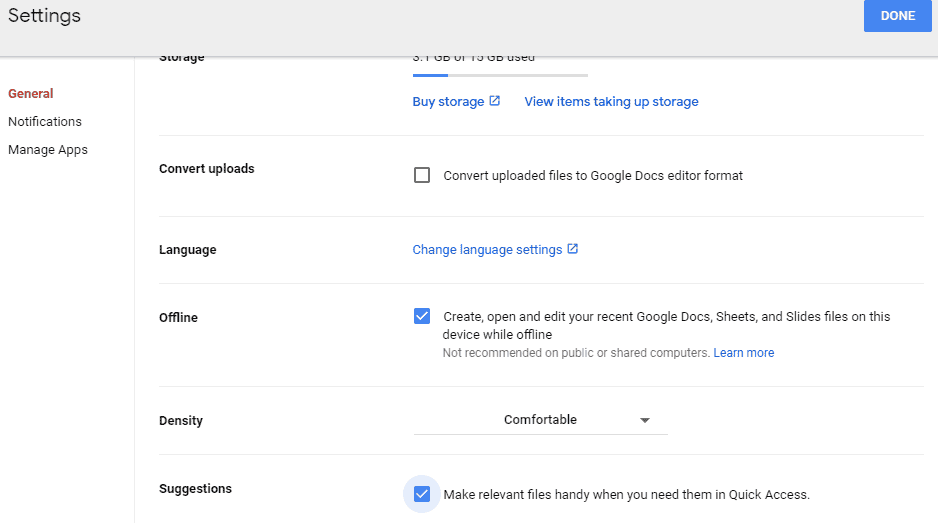How to enable Google Drive Quick Access
