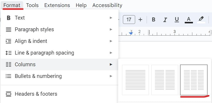 How to make 3 columns in Google Docs