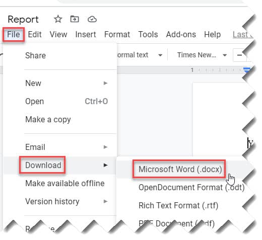 How to save Google Docs as docx