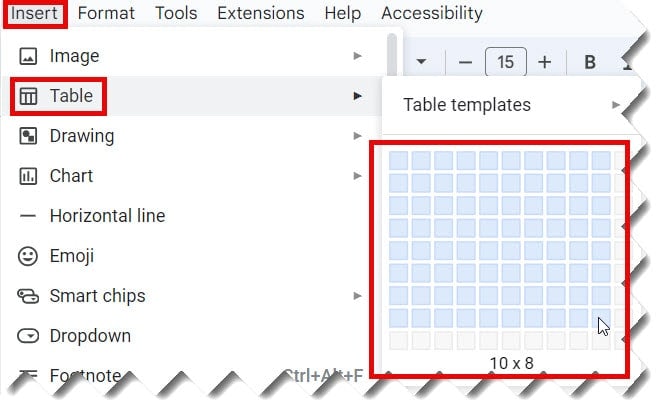 how to make a grid in google docs