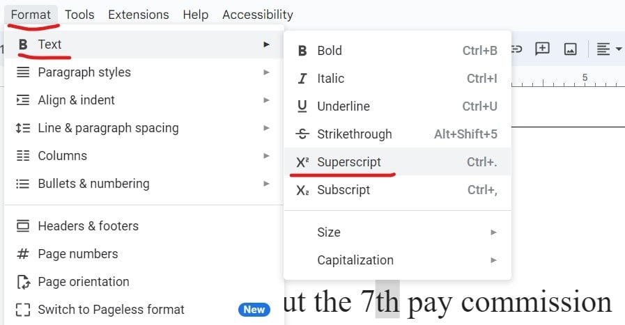 how to make small th in google docs