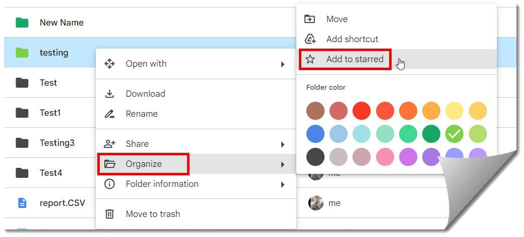 How to star a folder in Google Drive